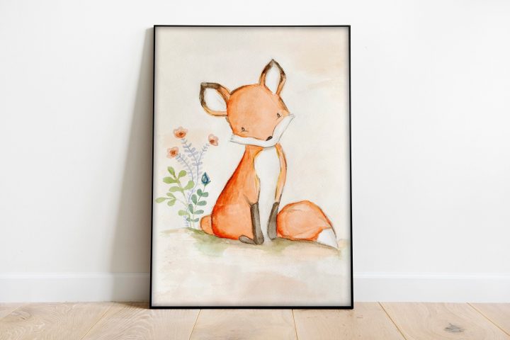 Kinderbild &quot;Fuchs&quot; Aquarell Tierposter Kinderzimmer Blumen Din A4 für Kinder Bilder Fuchs