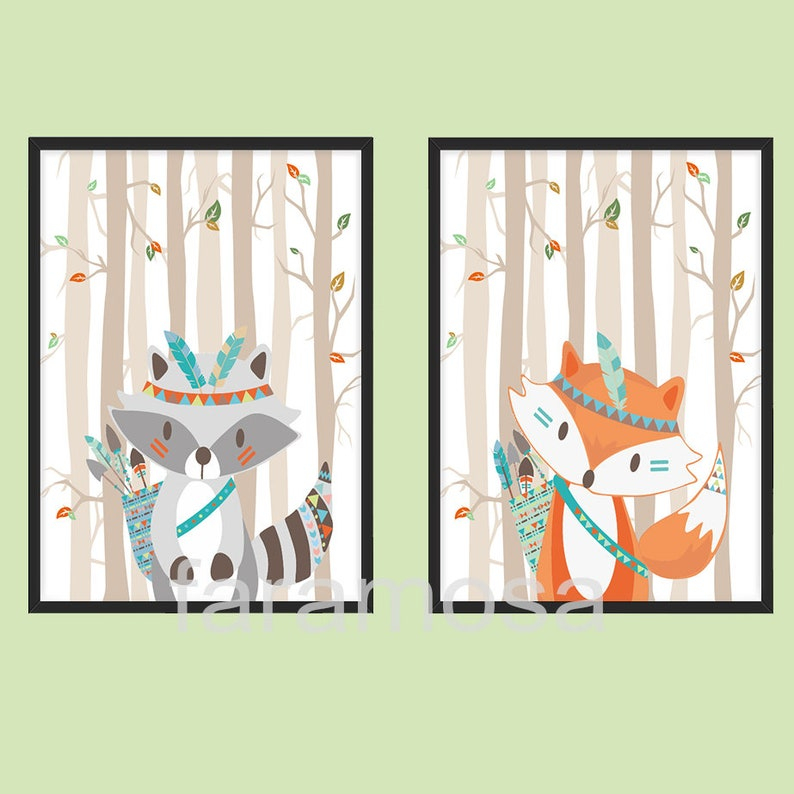 Kinderbilder Wald Tiere Bild Set Wandbild Fuchs Waschbär | Etsy in Kinderbilder Set