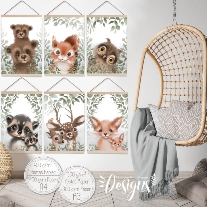 Kinderzimmer Bilder A3 Waldtiere Tiere Reh Fuchs Eule Kinder | Etsy mit Kinder Bilder Waldtiere