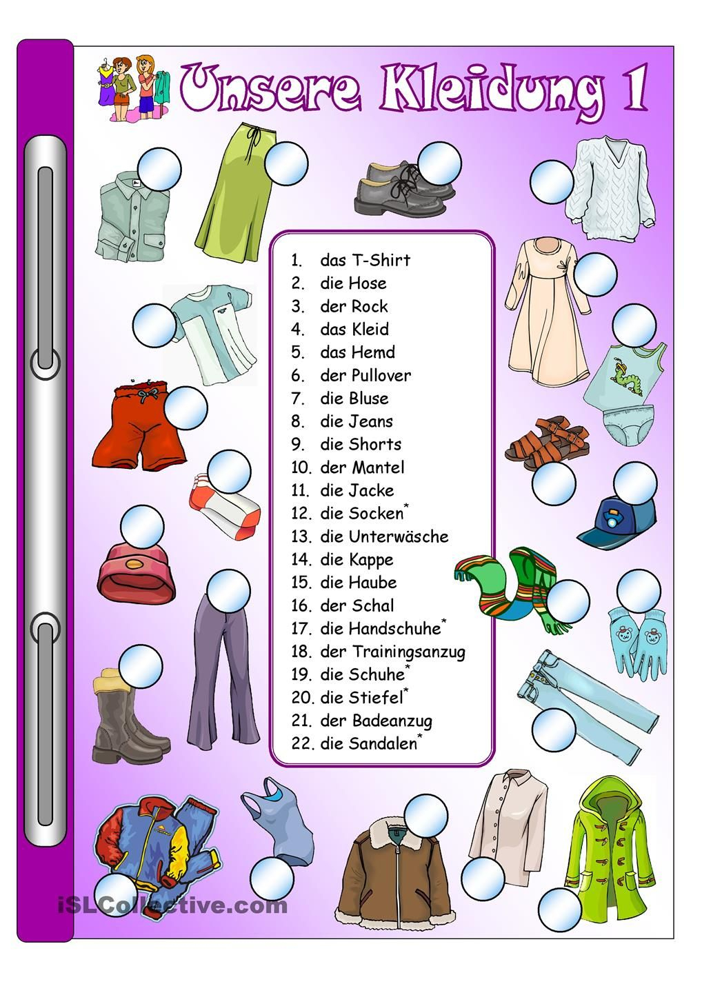 Kleidung_1_Bilder &amp; Wörter + Gitterrätsel | Wörter, Deutsch Lernen in Kinder Bilder Angesichts Verben