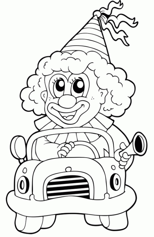 Kostenlose Malvorlage Berufe: Clown Im Auto Zum Ausmalen bei Kinder Bilder Gratis Zum Ausdrucken