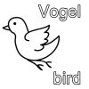 Kostenlose Malvorlage Englisch Lernen: Vogel - Bird Zum Ausmalen ganzes 4 Bilder 1 Wort Kinder Malen