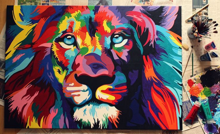Malen Mit Acrylfarben, Löwen Malen, Wandbild Löwe über Kinder Bilder Einfach Malen