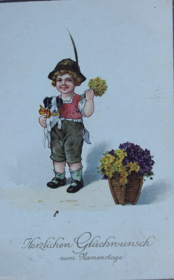 &quot;Namenstag, Kinder, Hund&quot; 1920 ♥ Nr. 12213 - Oldthing: Ansichtskarten über Kinder Bilder 1920