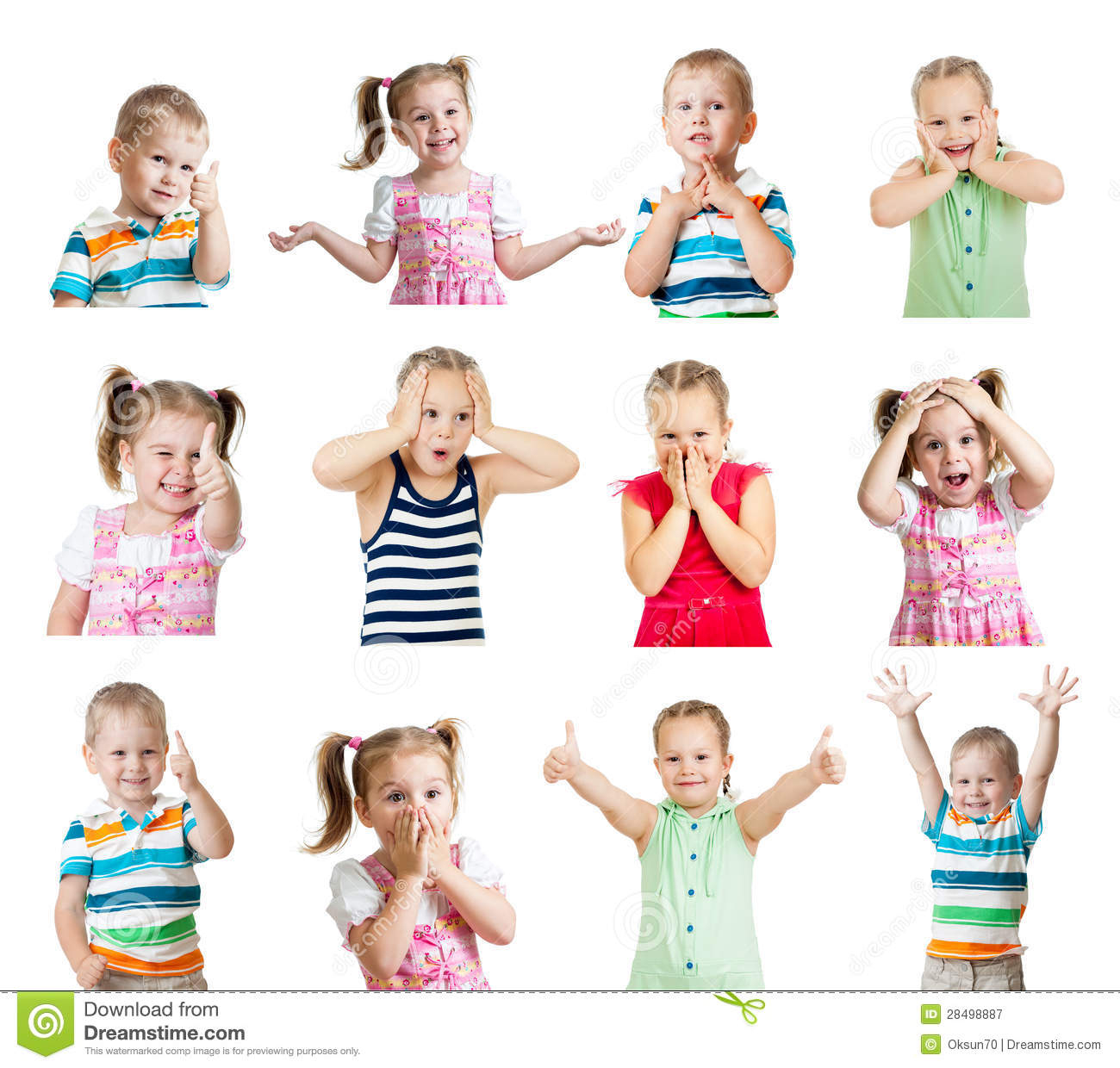 Sammlung Kinder Mit Verschiedenen Gefühlen Getrennt Auf Weißem Bac über Kinder Emotionen Bilder
