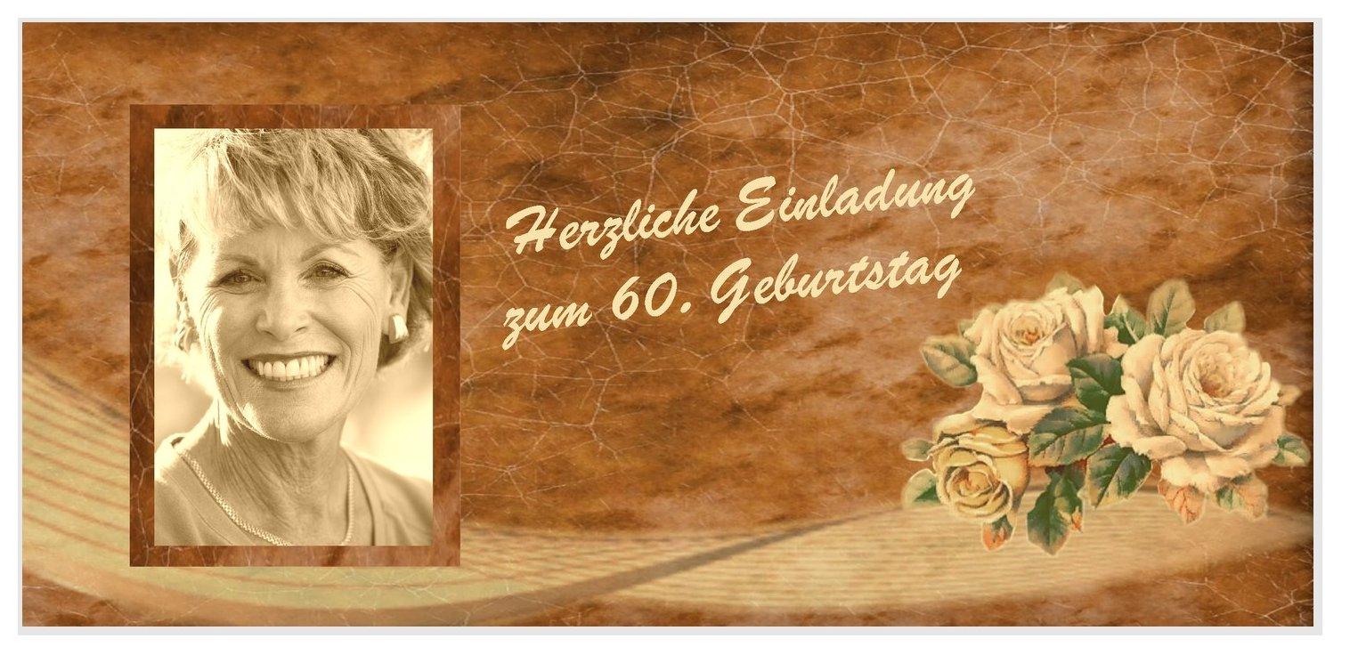 Schöne Einladung Zum Geburtstag: Vintage 3 Rosen Mit Foto | Unser-Festtag bei Kinder Bilder 70 Geburtstag
