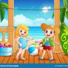 Sommerferien Kinder Am Strand Vektor Abbildung - Illustration Von innen Kinder Bilder Verkaufen