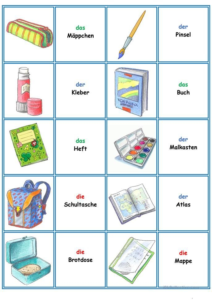Spiele Im Deutschunterricht: Memory - Die Schulsachen | Deutsch bestimmt für Kinder Bilder Auf Englisch,