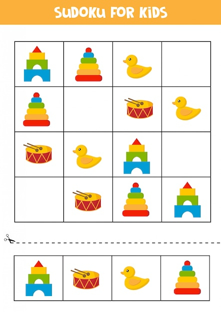 Sudoku Für Kinder Mit Bunten Spielsachen. | Premium-Vektor bei Sudoku Kinder Bilder