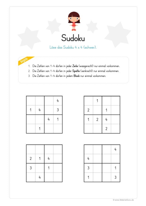 Sudoku Leicht Zum Ausdrucken Kostenlos bei Sudoku Kinder 4X4 Bilder