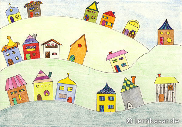 Verrückte Häuser Mit Buntstiften Malen - Lernbasar.de für 3D Bilder Malen Für Kinder
