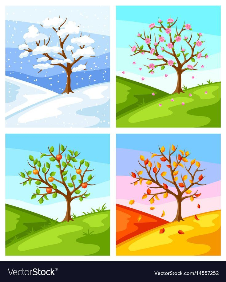 Vier Jahreszeiten Baum Und Landschaft Royalty Free Vector Image mit Bilder 4 Kinder