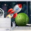 Wandmotiv24 | Fototapete Kinderzimmer Rakete Im Weltall Fototapeten über Kinder Bild Rakete