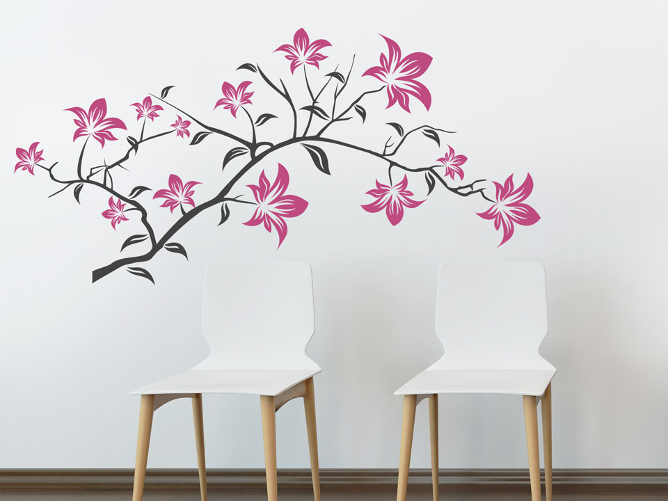 Wandtattoo Zweig Mit Lilien Blüten In Bunt | Wandtattoo verwandt mit Kinder Bilder An Wand Befestigen