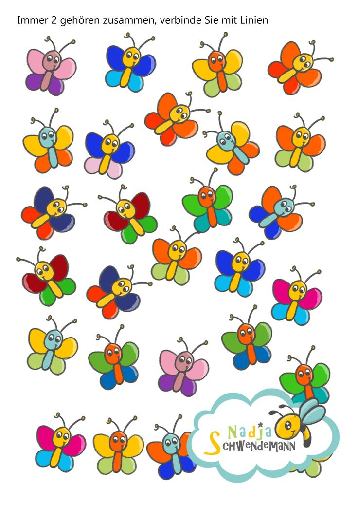 Welche Schmetterlinge Gehören Zusammen? Vorschulblatt, Arbeitsblatt Für über Kinder Bilder Frühling