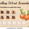 Wortverschlüsselungsspiel Mit Wortzwiebeln. Das für 4 Bilder 1 Wort 9 Buchstaben Kinder