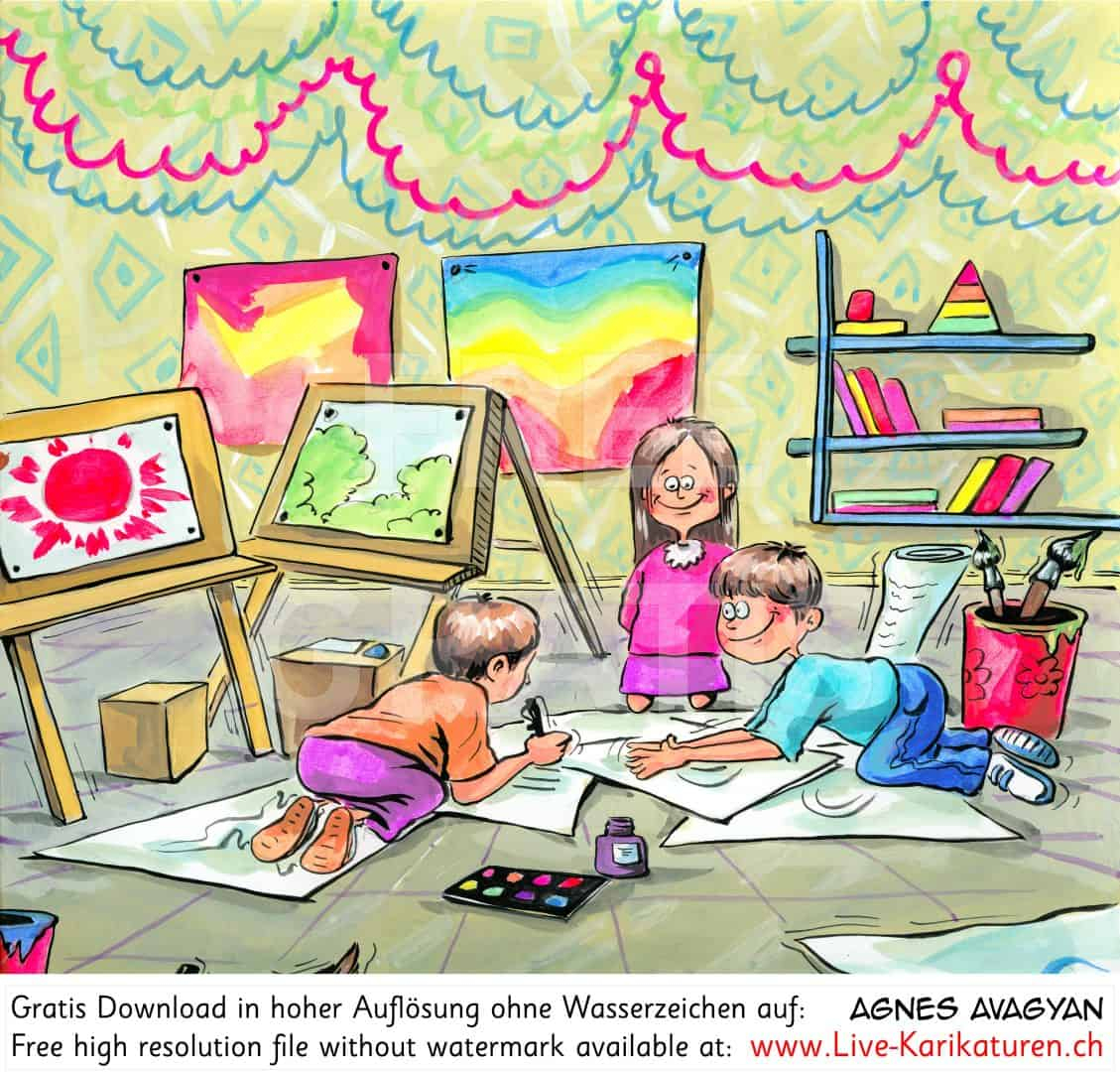 Zeichnungsunterricht Bildnerisches Gestalten Malen — Agnes Karikaturen mit Kinder Bilder Malen,