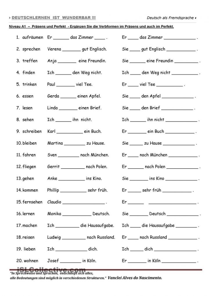 der die das arbeitsblatter