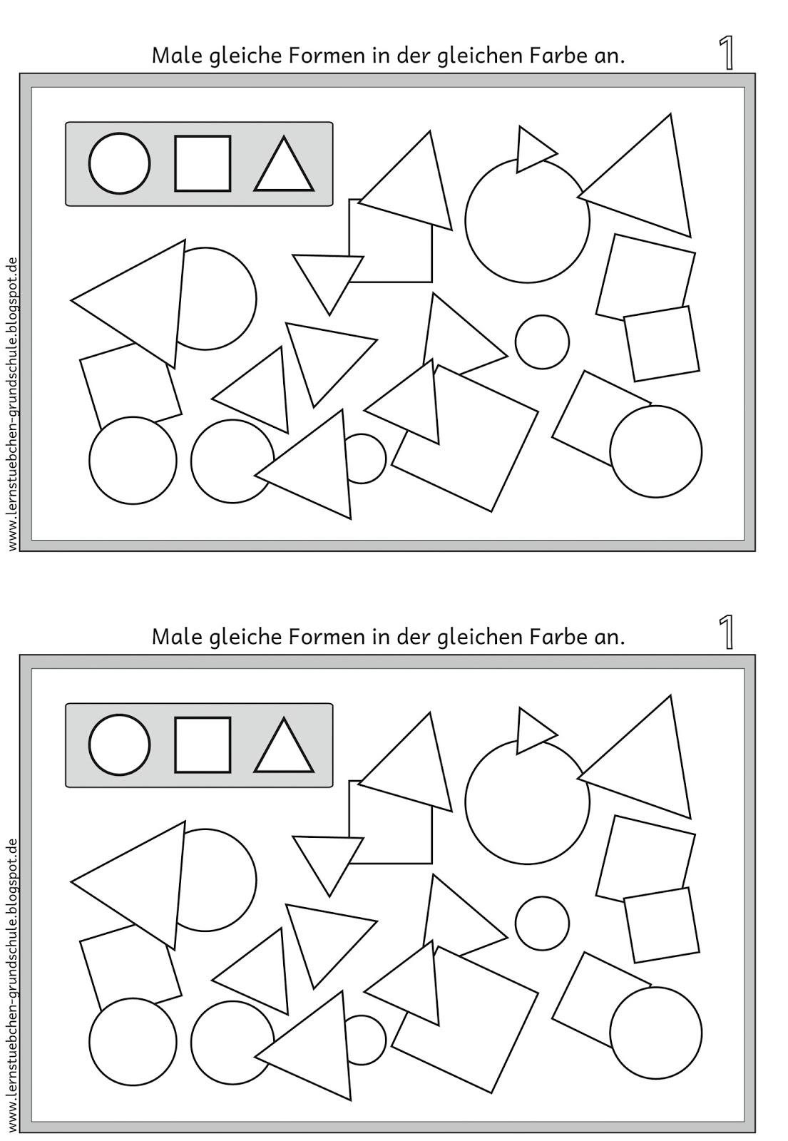 Lernstübchen: gleiche Formen erkennen und gleich anmalen