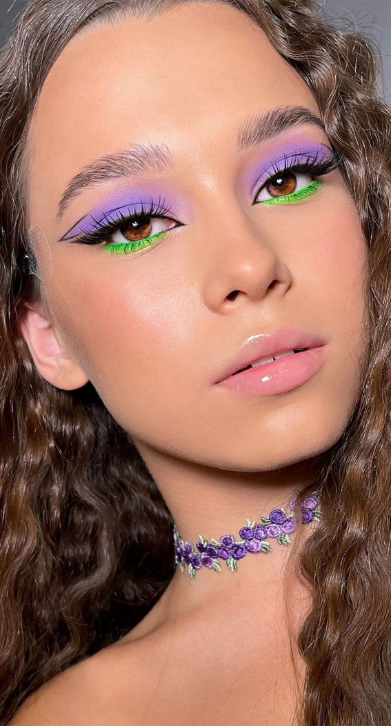 35 Cool Makeup Looks That'Ll Blow Your Mind : Lavender And Neon Green bei Make Up Looks