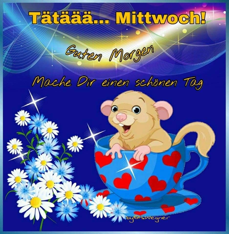 A Card With A Mouse In A Teacup And Daisies On The Bottom Reads, Tataaa mit Schönen Wochenteiler Bilder Kostenlos