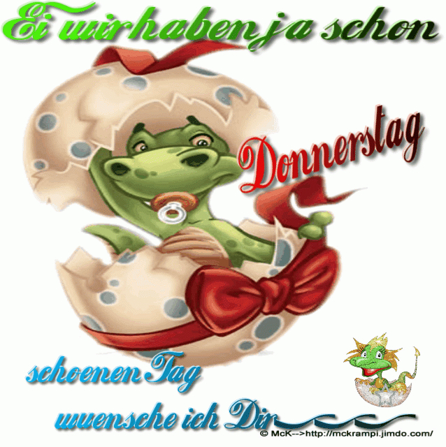 A Green Dragon With A Red Bow On It'S Head And The Words, I Am bei Schön Tag Gif