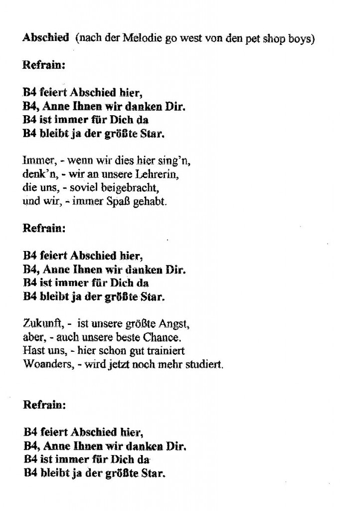Abschied Der Vierten Klassen  Grundschule Blomberg-Neuschoo ganzes Abschied Grundschule Gedicht Lustig