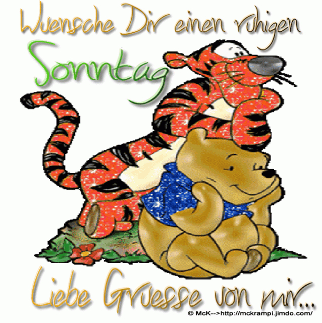 An Image Of A Tiger Hugging A Winnie The Pooh Bear With Words Above It mit Guten Morgen Gif Sonntag