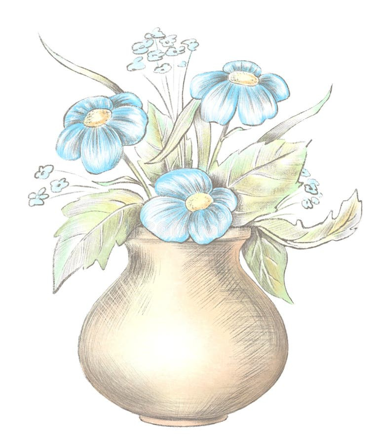 Aquarell-Bleistift-Handzeichnungs-Blumen Stock Abbildung - Illustration innen Bleistift Blumen Zeichnen
