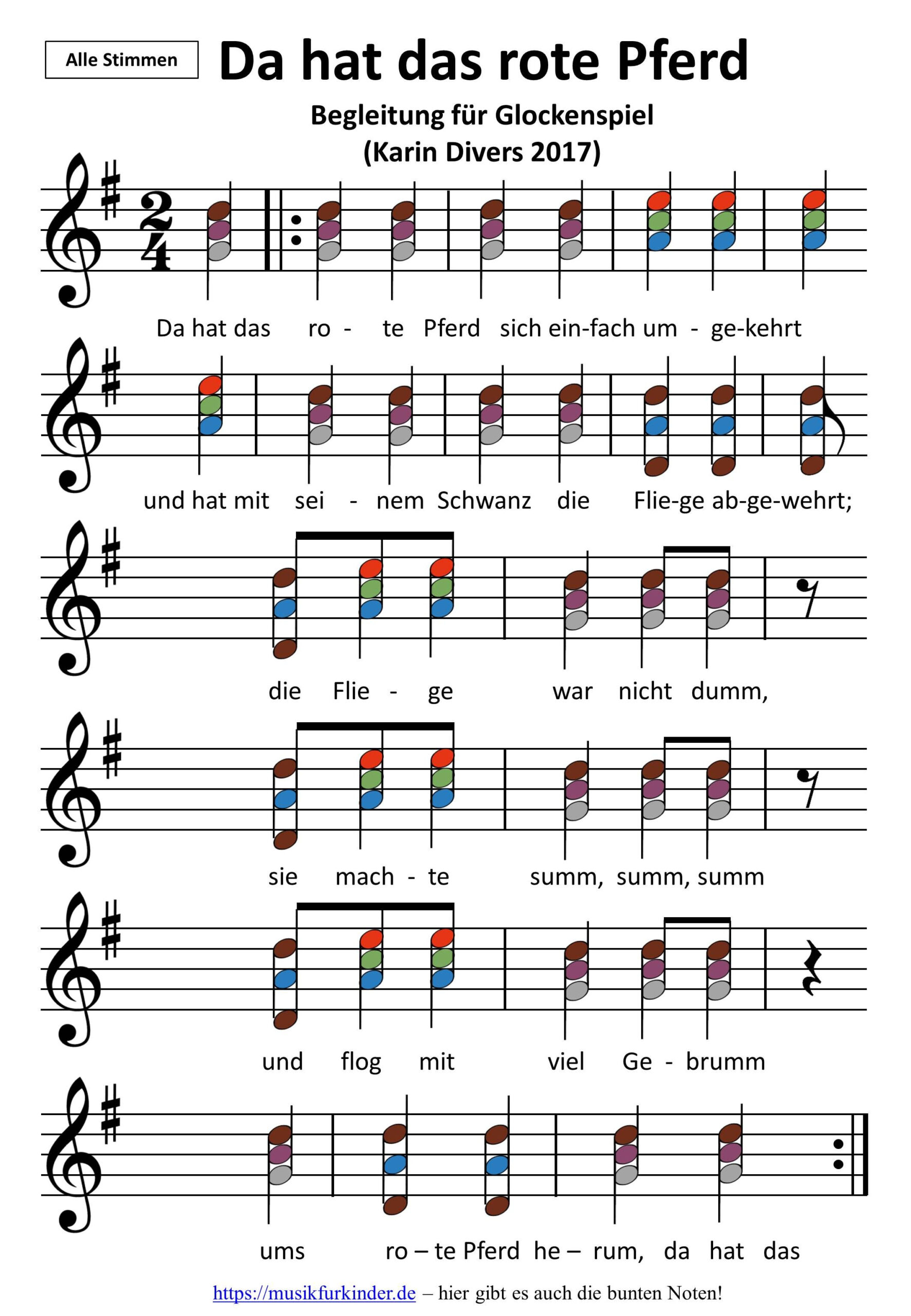 Da Hat Das Rote Pferd Sich Einfach Umgekehrt - Musik Für Kinder innen Anfänger Keyboard Noten Lieder Mit Buchstaben