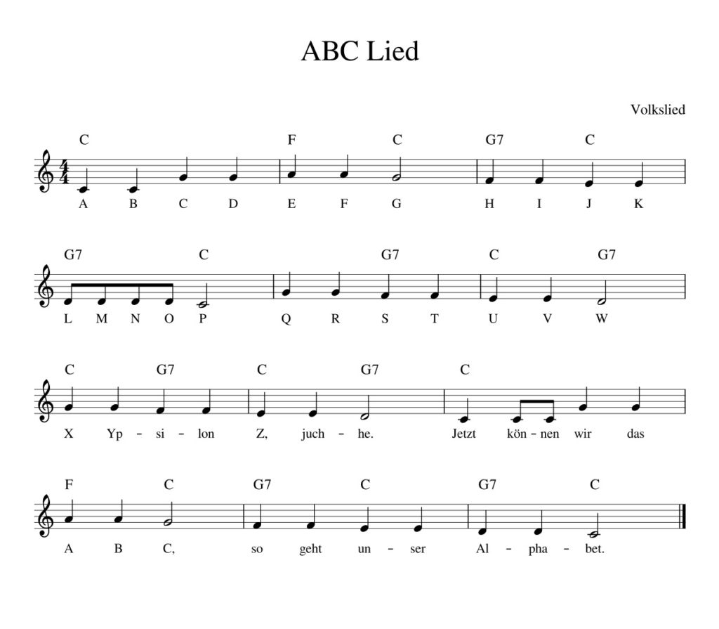 Das Abc Lied - Kinderlieder - Noten - Text - Kinderlieder Zum Mitsingen für Anfänger Keyboard Noten Lieder Mit Buchstaben