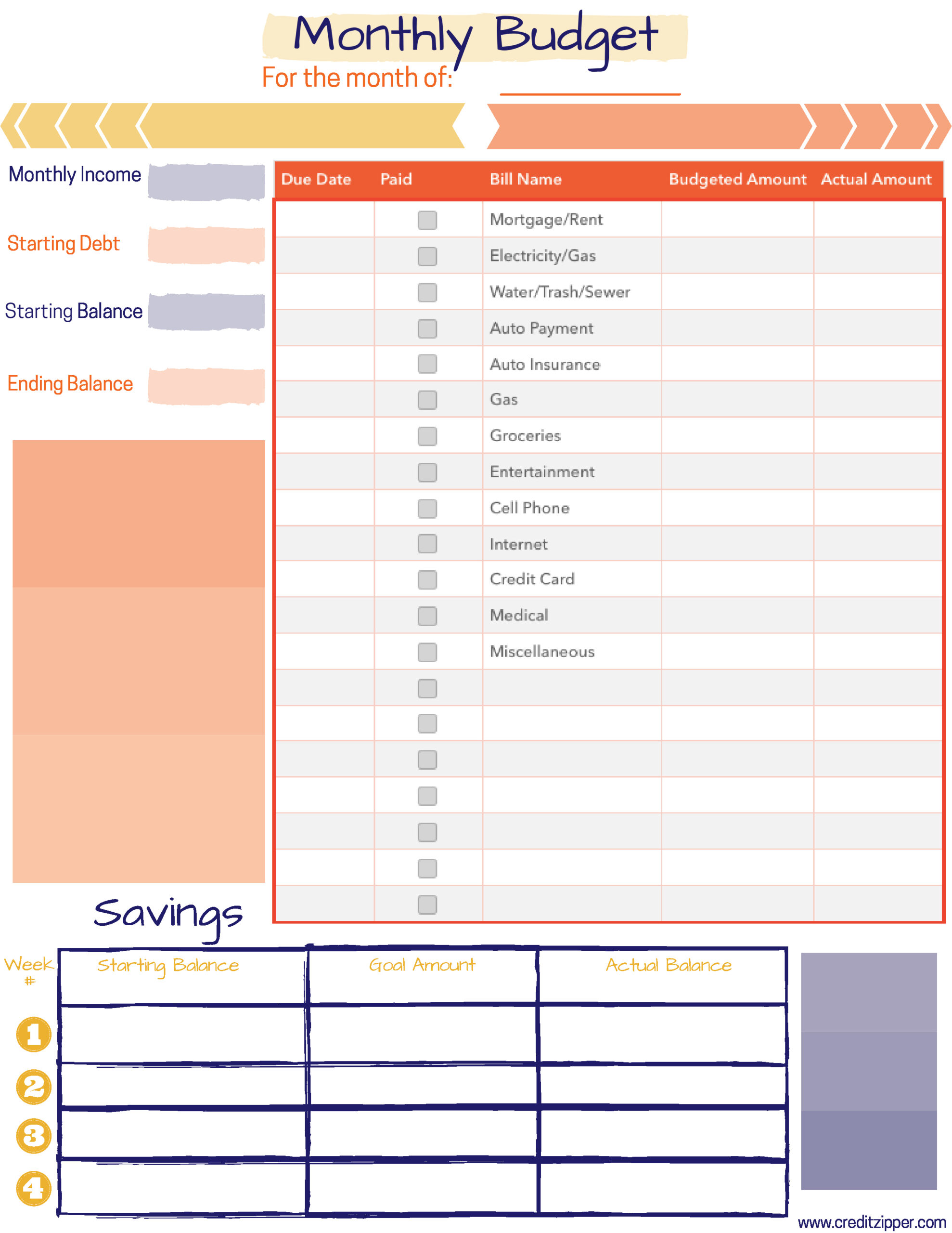 Free Monthly Budget Planner Printable  Credit Zipper verwandt mit Budgetplaner Pdf Kostenlos