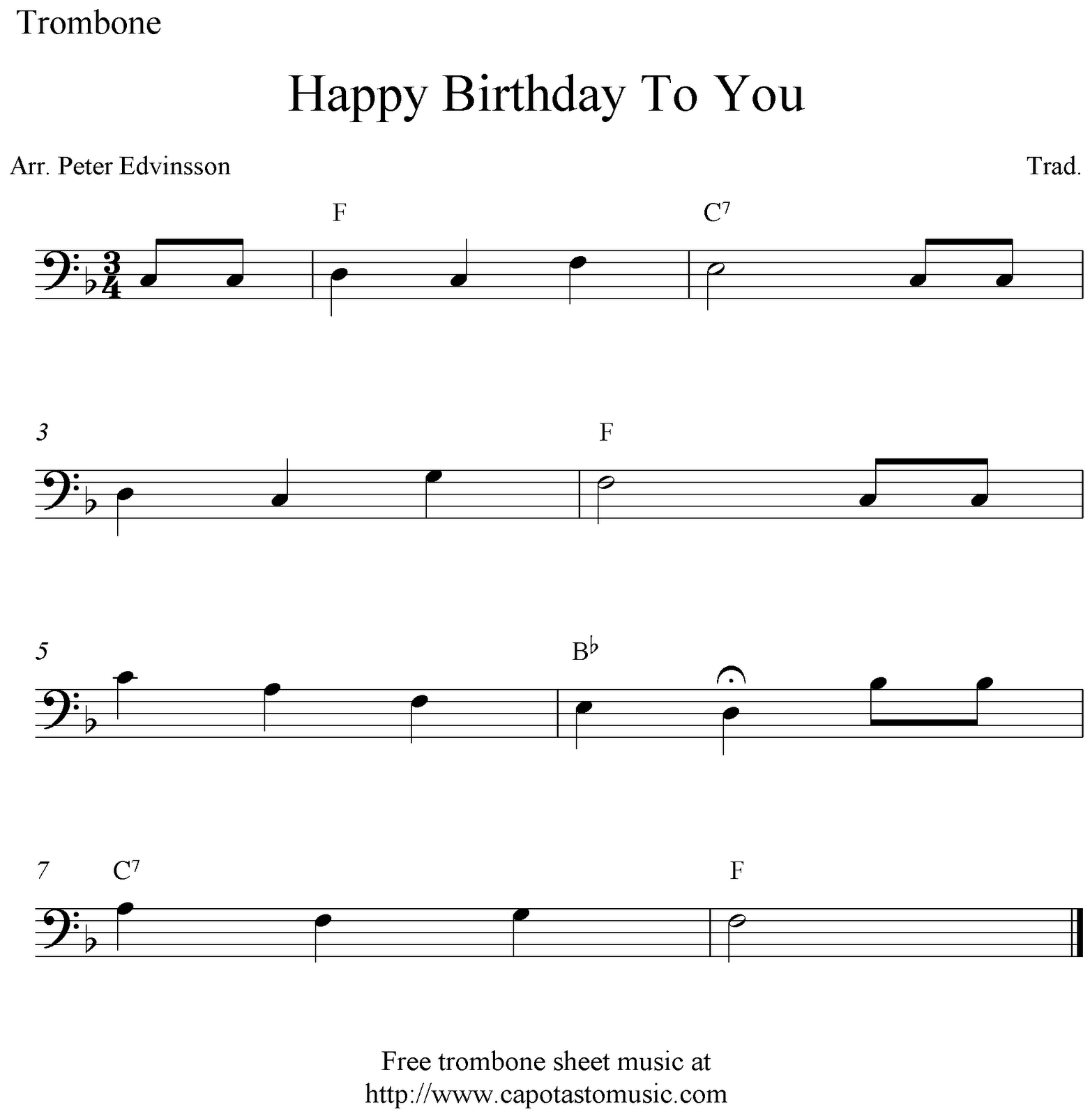 Free Printable Sheet Music: Happy Birthday To You, Free Easy Trombone bei Noten Happy Birthday