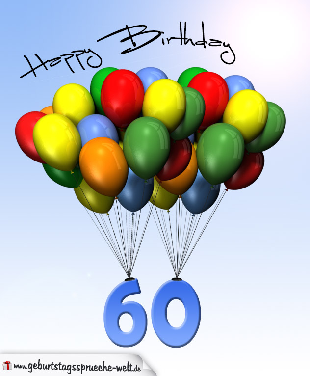 Geburtstagskarte Mit Luftballons Zum 60. Geburtstag über Zum 60 Geburtstag