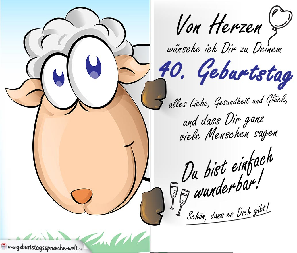 Geburtstagskarte Mit Schaf - 40. Geburtstag - Geburtstagssprüche-Welt in Whatsapp Bilder Zum 40 Geburtstag