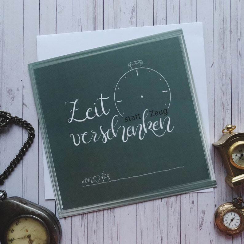 Gutschein Karte Zeit Verschenken Quadratisch Mit Umschlag  Etsy bestimmt für Spruch Zeit Schenken