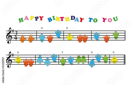 &quot;Happy Birthday Noten Mit Vögel-Gesang&quot; Stock Image And Royalty-Free bei Noten Happy Birthday