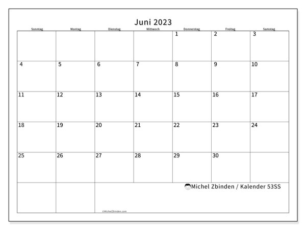 Kalender Juni 2023 Zum Ausdrucken &quot;481Ss&quot; - Michel Zbinden Ch verwandt mit Kalender Juni 2023