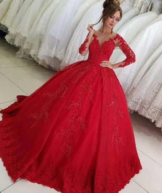 Luxus Rote Hochzeitskleider Mit Ärmel  Brautkleider Prinzessin Spitze verwandt mit Hochzeitskleider Mit Ärmeln