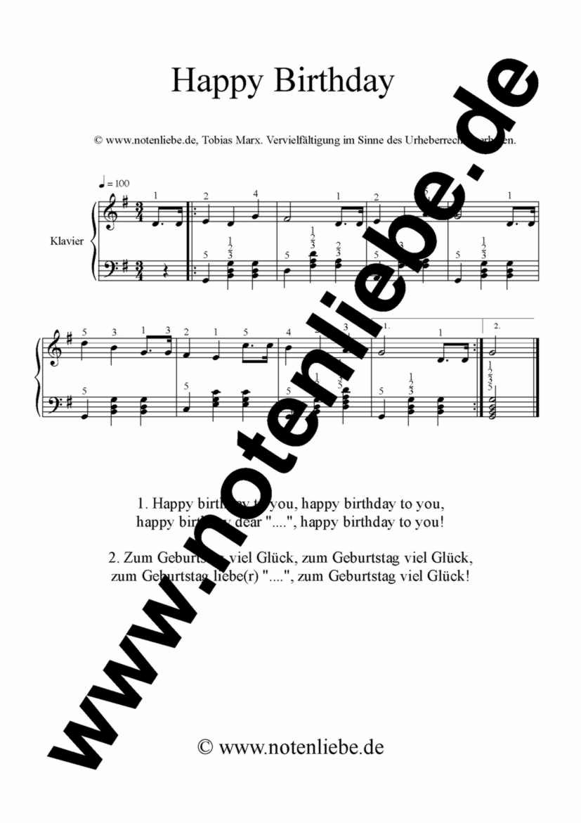 .Notenliebe.de - Happy Birthday Klaviernoten Mit Fingersatz Und mit Happy Birthday Noten