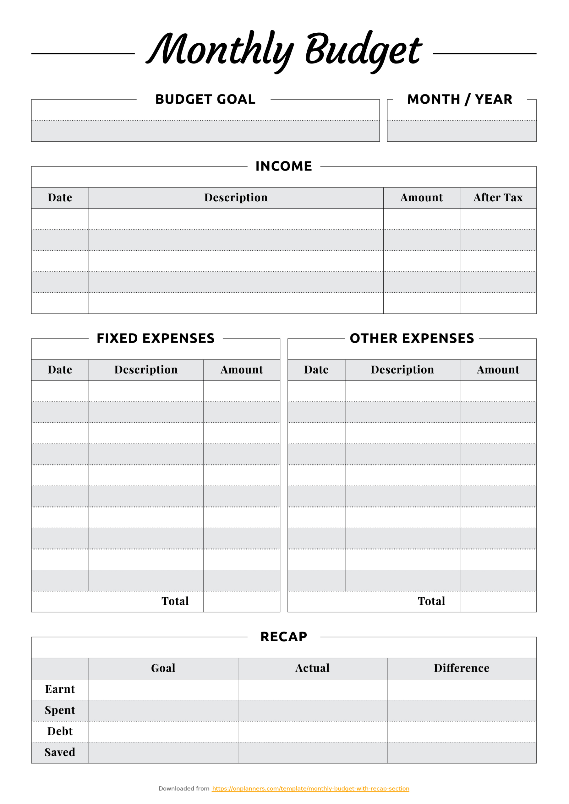 One Page Monthly Budget Planner With Pretty Simple Design And Basic für Budgetplaner Zum Ausdrucken