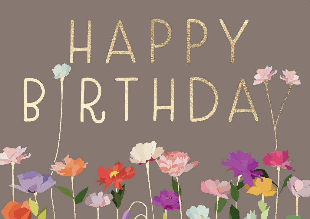 Postkarte: Happy Birthday - Bunte Blumen  Happy People  Kollektion mit Blumen Alles Gute Zum Geburtstag