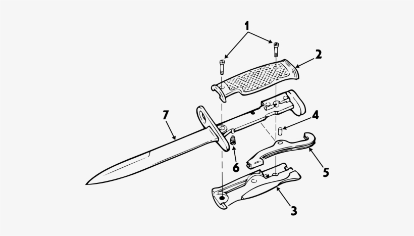 1, Screws, Bayonet Knife M6 Exploded View - Exploded Diagram Of Knife