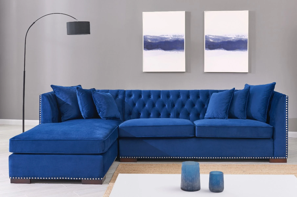 Royal Blue Velvet Corner Sofa - JesseArundale