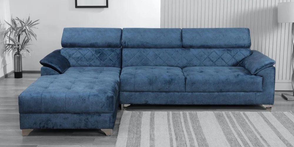 5 Seater Fabric Exotica Velvet RHS Sectional Sofa in Blue Colour,, With