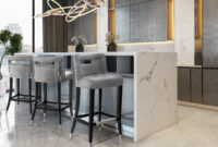 light grey velvet bar stools