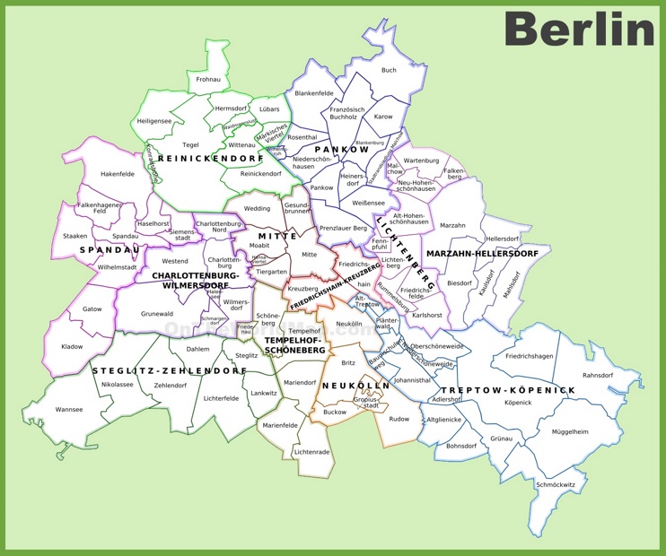 Berlin districts map - Ontheworldmap.com