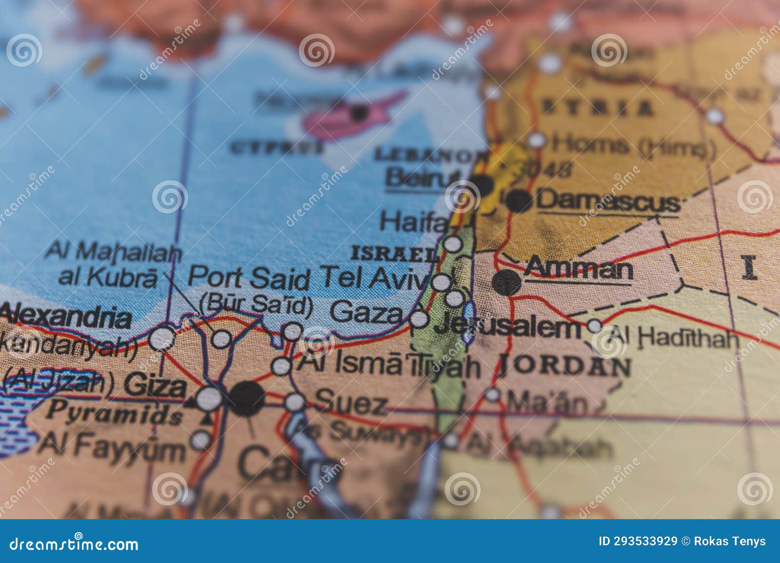 Gaza on Map. Israel an Palestine on Geopolitical Map. Gaza Strip and