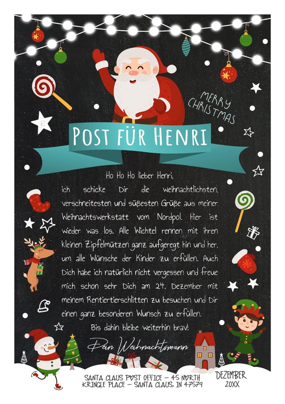 Personalisierter Brief vom Weihnachtsmann Post Vorlage zum Ausdrucken