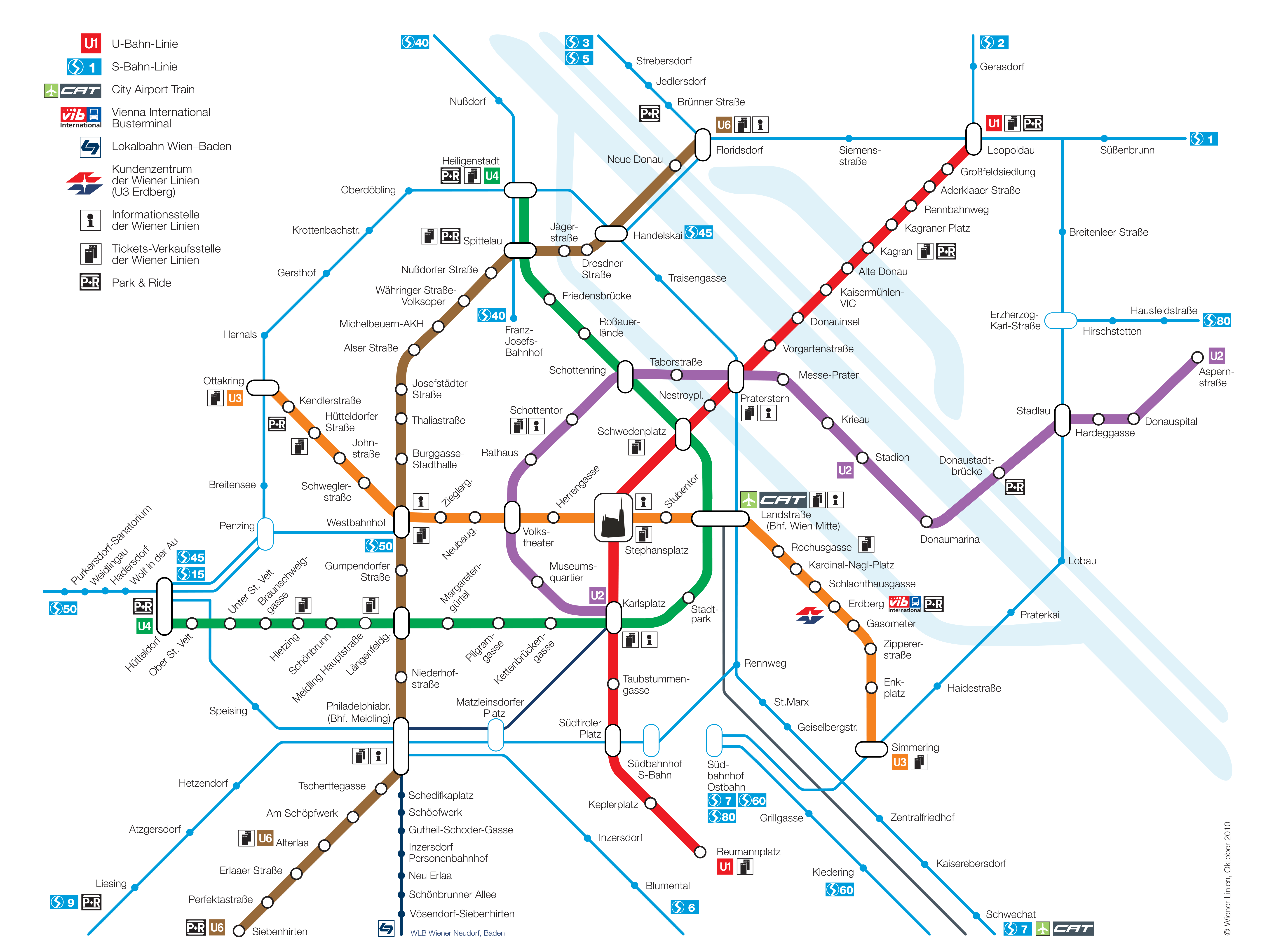 Map of Vienna metro, u bahn, subway, tube & underground http